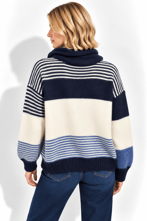 Cardigan rayure en Maille avec Écharpe Assortie – AP243