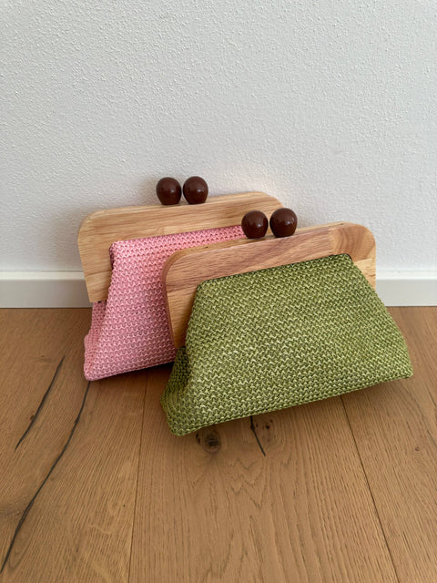 Pochette POLLY en raphia et bois