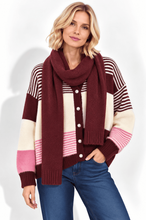 Cardigan rayure en Maille avec Écharpe Assortie – AP243