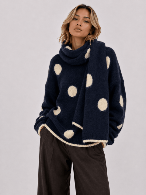 Pull Maille avec Écharpe Assortie – Collection à Pois AP201
