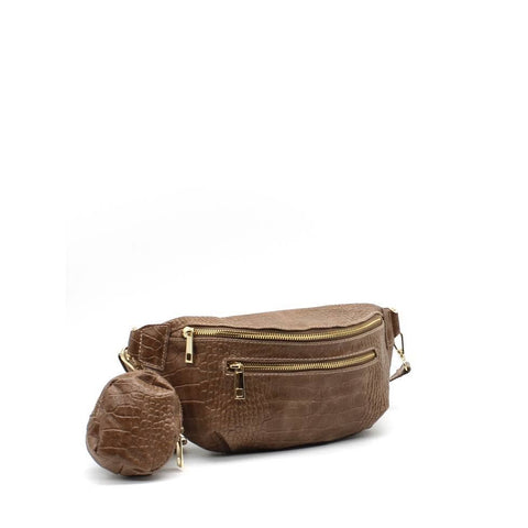Sac banane en cuir véritable effet croco