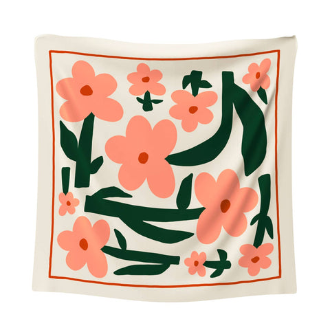 Foulard moyen Las Flores Crudo / Soie & Coton