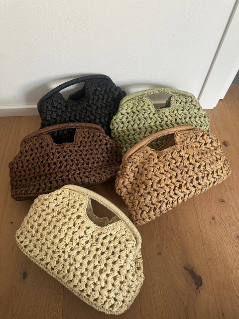 GISELLE - Pochette en raphia: Brun