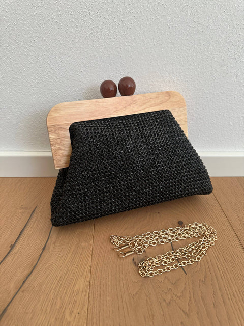 Pochette POLLY en raphia et bois