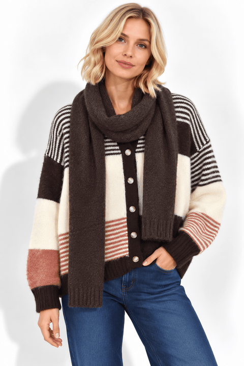 Cardigan rayure en Maille avec Écharpe Assortie – AP243