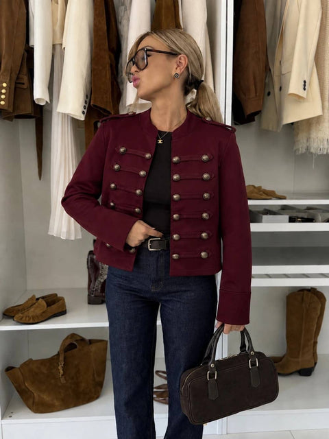 Veste Offciier  à Boutons Décoratifs –Coupe Courte Élégante
