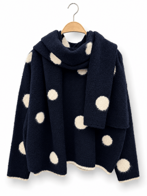 Pull Maille avec Écharpe Assortie – Collection à Pois AP201