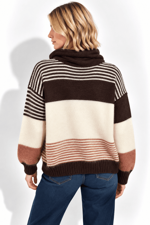 Cardigan rayure en Maille avec Écharpe Assortie – AP243