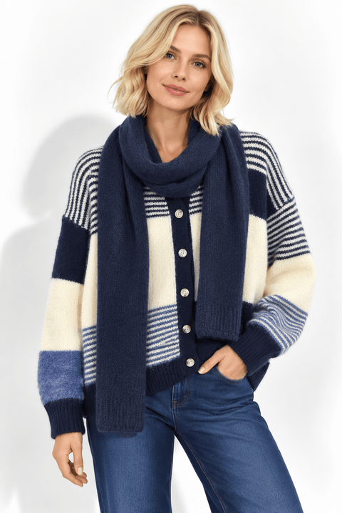 Cardigan rayure en Maille avec Écharpe Assortie – AP243
