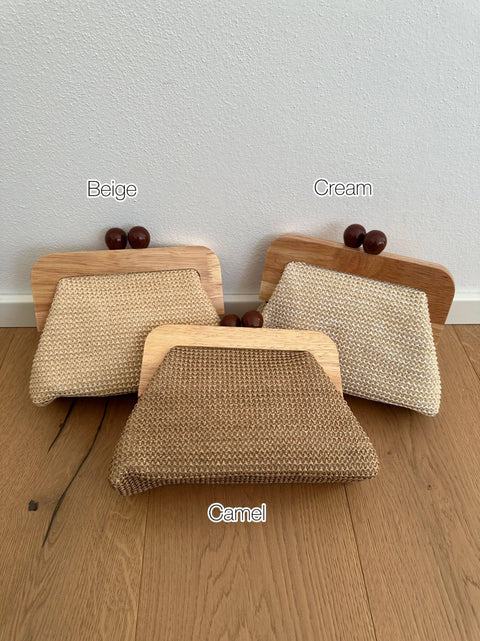Pochette POLLY en raphia et bois