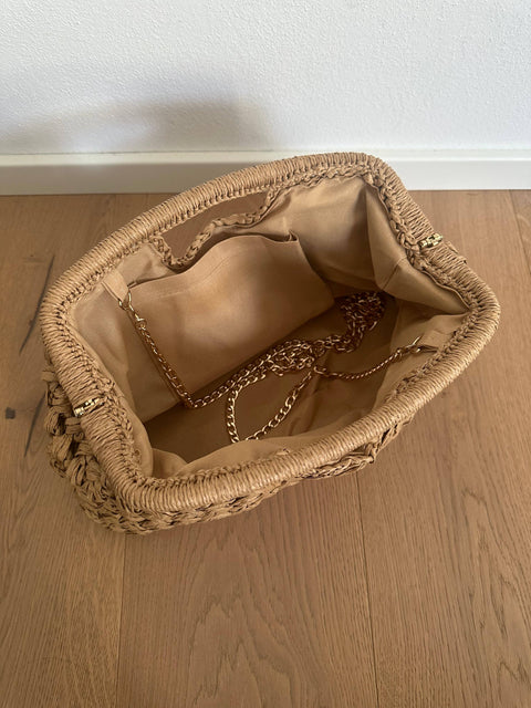 GISELLE - Pochette en raphia: Brun