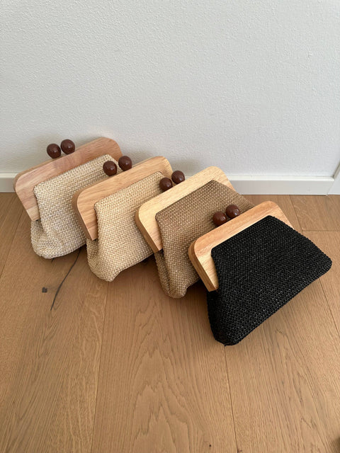 Pochette POLLY en raphia et bois
