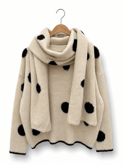 Pull Maille avec Écharpe Assortie – Collection à Pois AP201