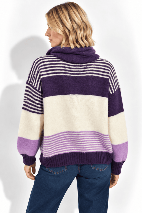 Cardigan rayure en Maille avec Écharpe Assortie – AP243