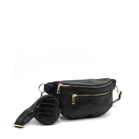 Sac banane en cuir véritable effet croco