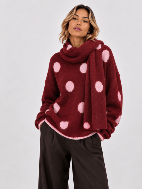 Pull Maille avec Écharpe Assortie – Collection à Pois AP201