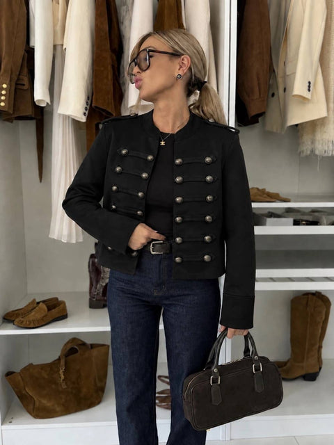 Veste Offciier  à Boutons Décoratifs –Coupe Courte Élégante