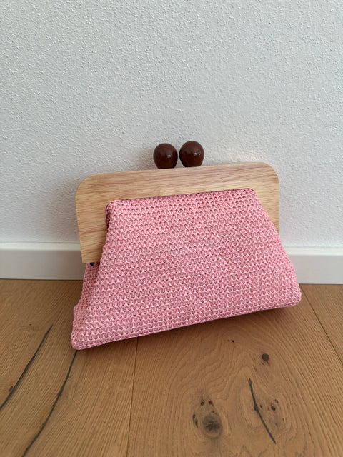 Pochette POLLY en raphia et bois