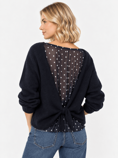 Pull Femme 2-en-1 Dos Ouvert à Pois & Nœud AP221