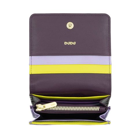 Portefeuille en cuir pour femme Dudu, petit modèle avec bouton-pression, violet profond