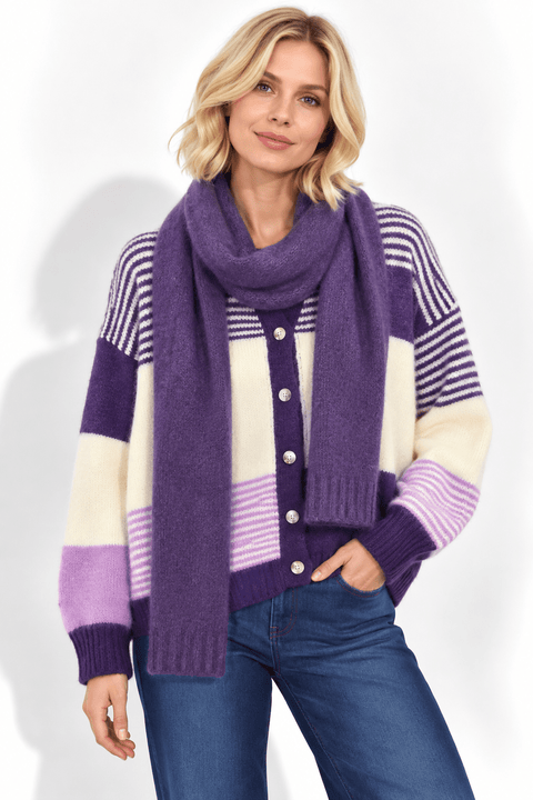 Cardigan rayure en Maille avec Écharpe Assortie – AP243