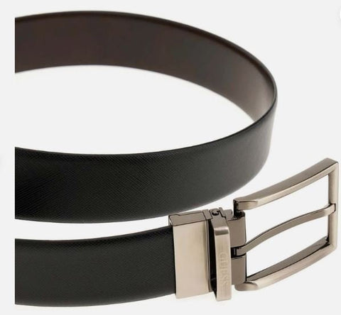 Ceinture Guess ajustable et réversible en cuir marron foncé — vue principale