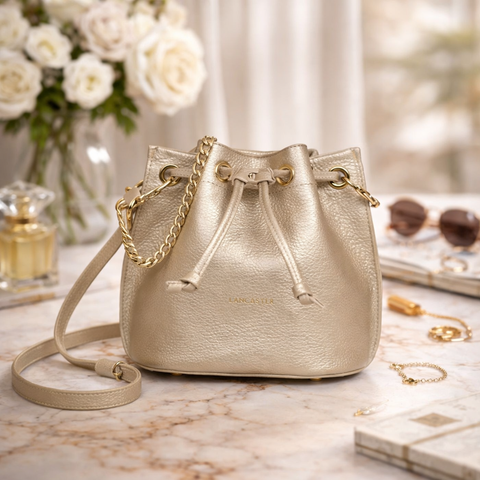 Petit Sac Seau Lancaster Alba Double - Cuir Grainé - Champagne