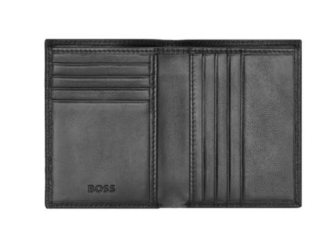 Porte-cartes Hugo Boss à rabat avec porte-monnaie noir grainé — vue ouverte
