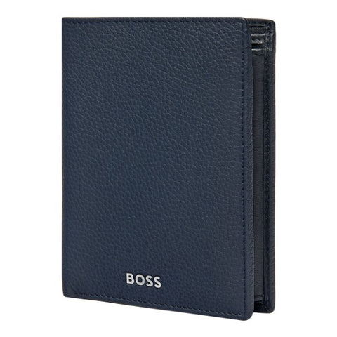 Porte-cartes Hugo Boss à rabat avec porte-monnaie bleu marine — vue ouverte