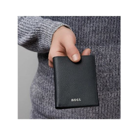 Porte-cartes Hugo Boss à rabat avec porte-monnaie noir grainé — vue principale