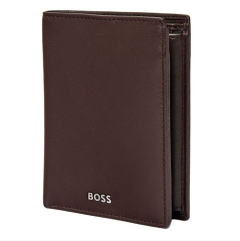 Porte-cartes Hugo Boss à rabat avec porte-monnaie marron — vue ouverte