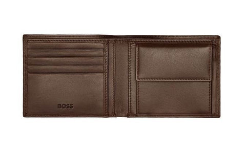Porte-monnaie Hugo Boss cuir lisse classique marron — vue ouverte
