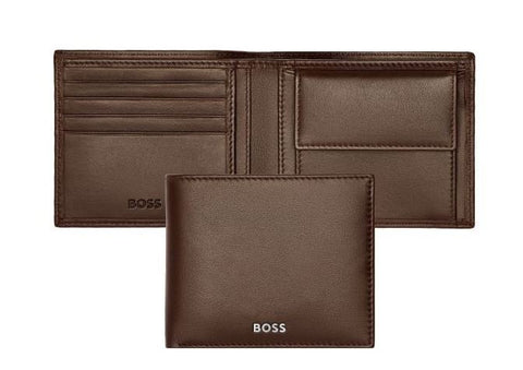 Porte-monnaie Hugo Boss cuir lisse classique marron — détail finition