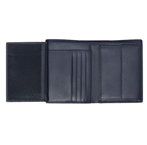 Portefeuille Hugo Boss à rabat vertical cuir grainé bleu marine — vue ouverte