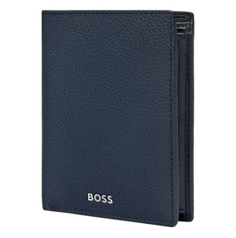 Portefeuille Hugo Boss à rabat vertical cuir grainé bleu marine — vue de face