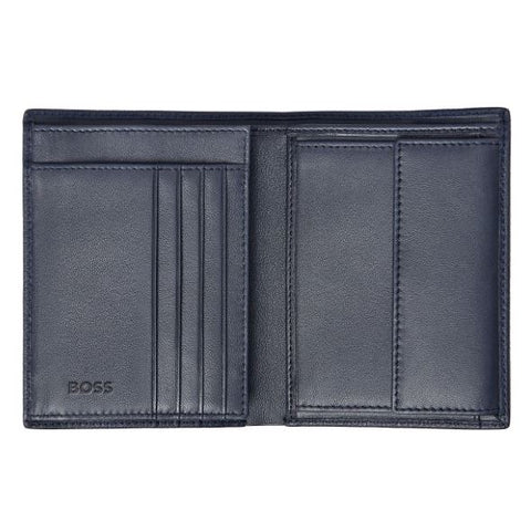Portefeuille Hugo Boss à rabat vertical cuir grainé classique bleu marine