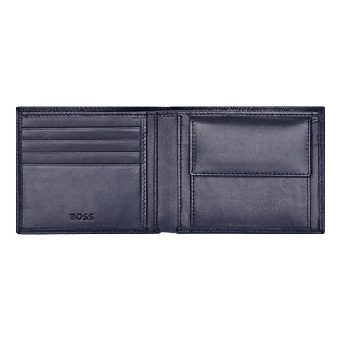 Portefeuille porte-monnaie Hugo Boss classique grainé bleu marine — vue de profil
