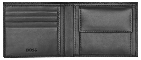 Portefeuille porte-monnaie Hugo Boss classique grainé noir — vue ouverte