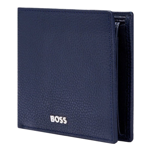 Portefeuille porte-monnaie Hugo Boss classique grainé bleu marine — vue ouverte