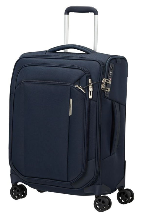 Valise cabine Samsonite Respark 55 cm bleu nuit extensible à 4 roues — vue de face