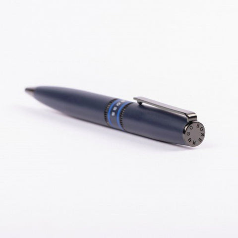 Stylo bille Hugo Boss Illusion Gear Blue — vue de face packaging