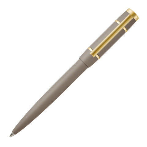 Stylo bille Hugo Boss Rive Signature Lady Taupe vue principale finitions dorees
