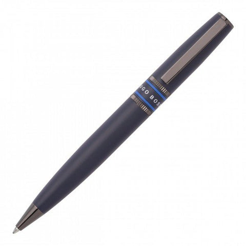 Stylo bille Hugo Boss Illusion Gear Blue — detail motif et finition bleue