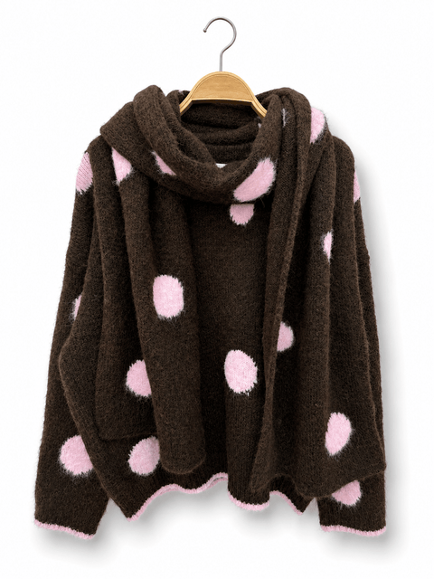 Pull Maille avec Écharpe Assortie – Collection à Pois AP201