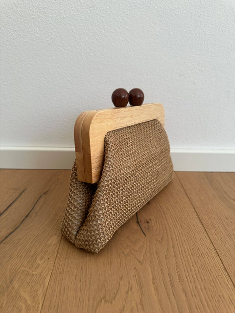 Pochette POLLY en raphia et bois