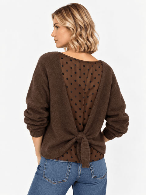 Pull Femme 2-en-1 Dos Ouvert à Pois & Nœud AP221