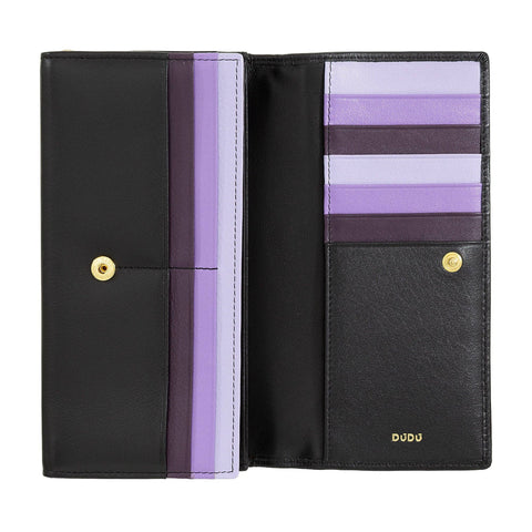 Portefeuille femme en cuir multi-cartes Dudu noir lavande