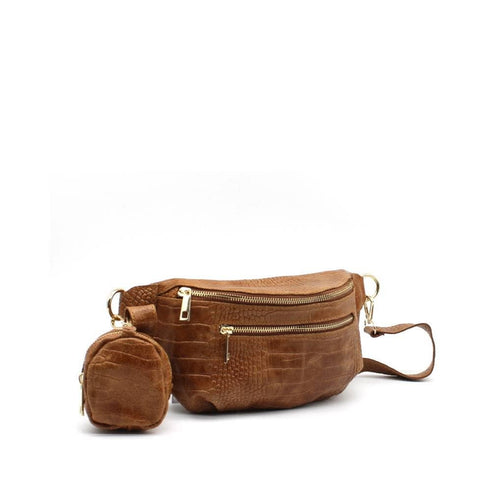 Sac banane en cuir véritable effet croco