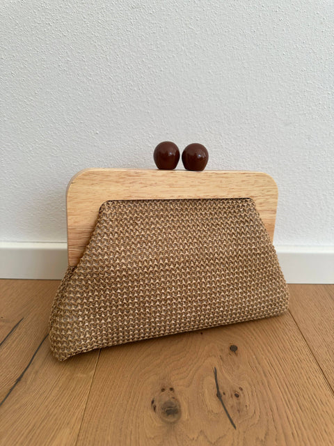Pochette POLLY en raphia et bois
