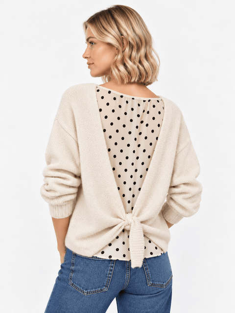 Pull Femme 2-en-1 Dos Ouvert à Pois & Nœud AP221